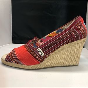 TOMS  Calypso Espadrille Peep Toe Wedge Heels